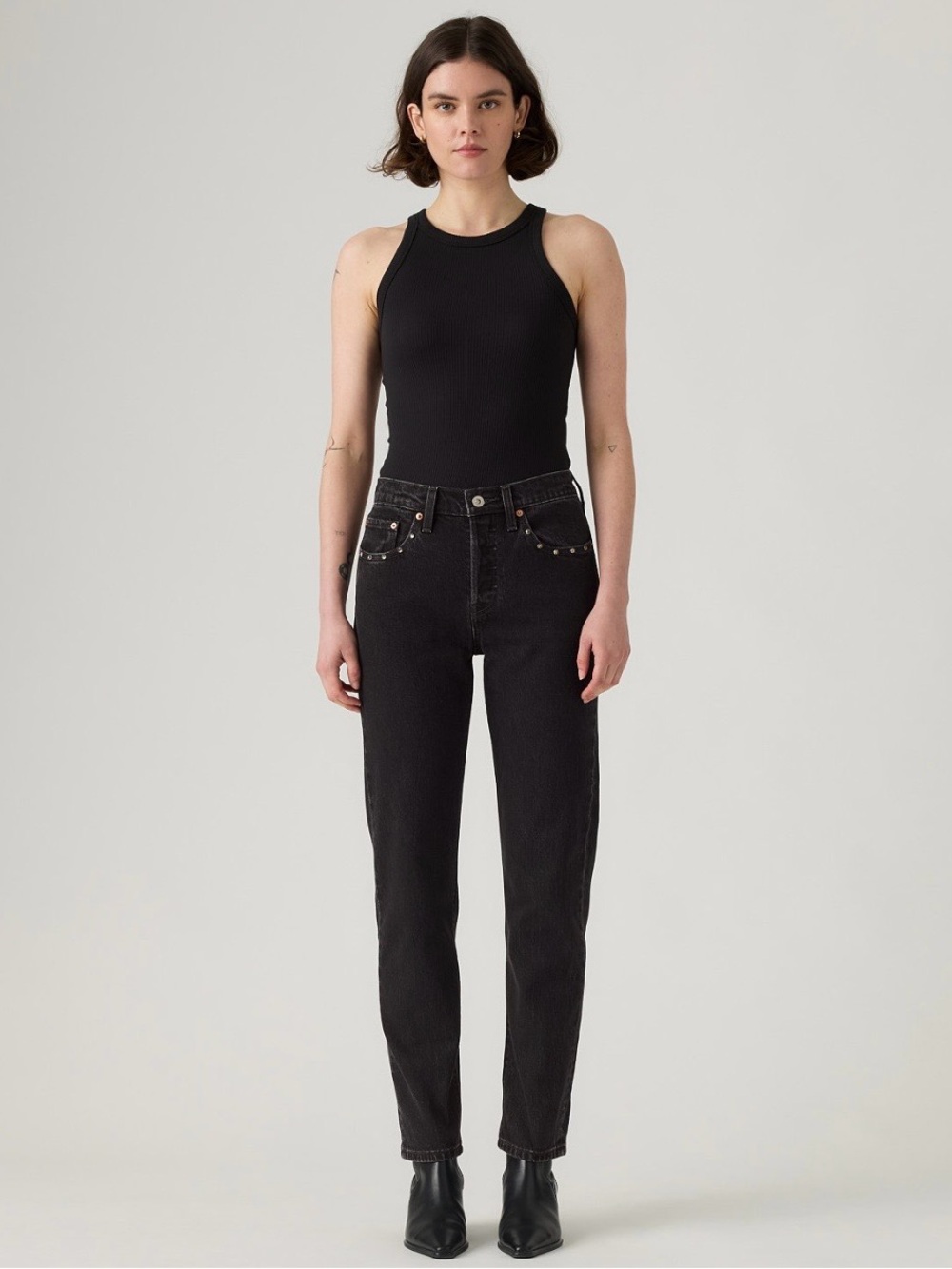 Levi's Women's Straight Leg Studded Jeans - Black with Tan Patch